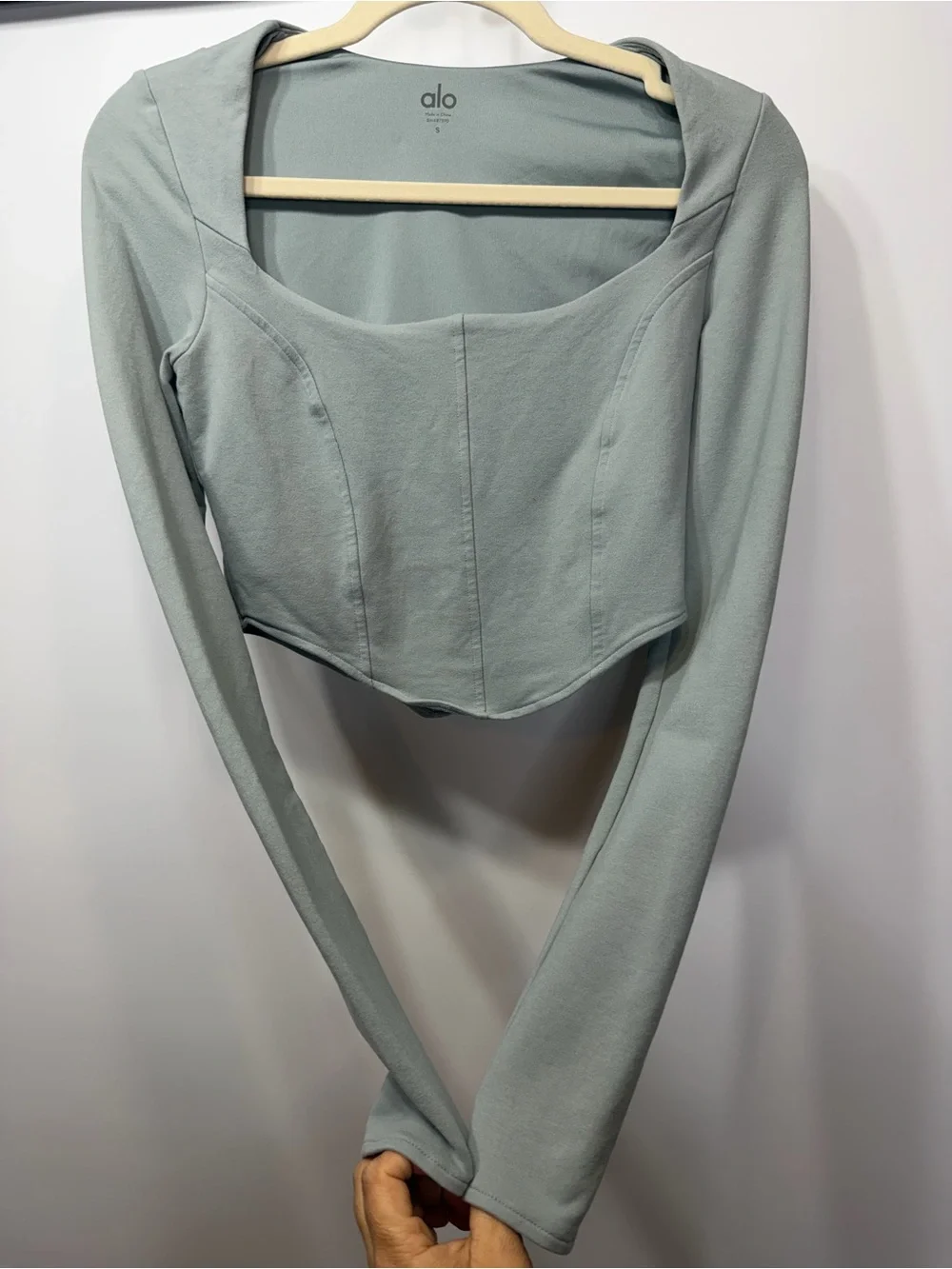 ALO Yoga Square Neck Long-Sleeve Cropped Top - Sage